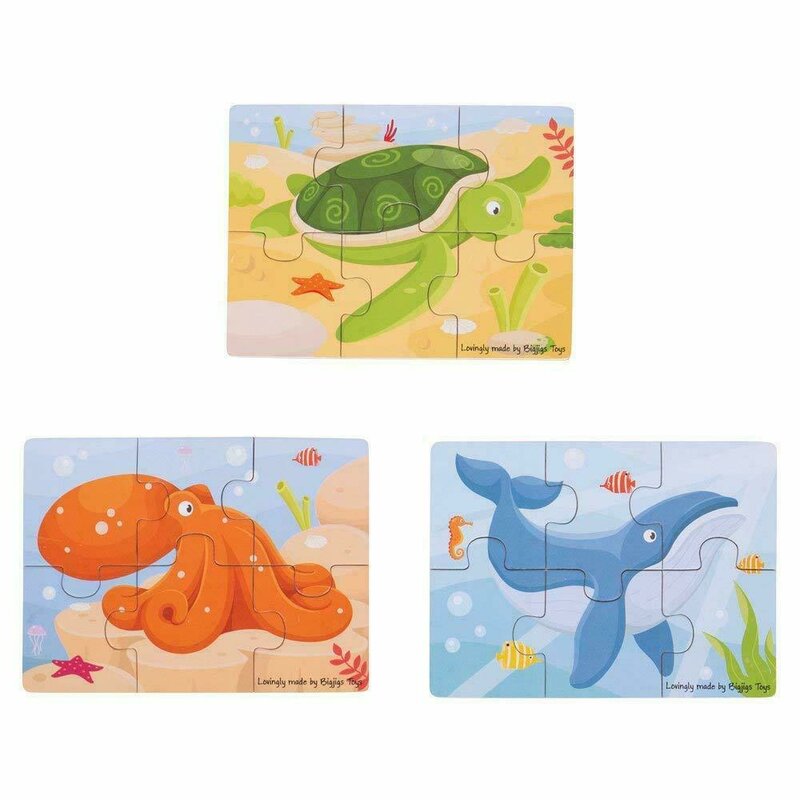 Bigjigs - set 3 puzzle din lemn lumea acvatica