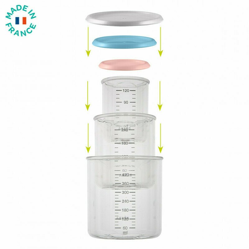 Beaba - set 3 recipiente ermetice din tritan 120/240/420ml - gri