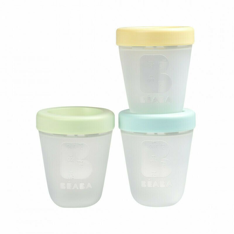 Beaba - set 3 recipiente din silicon 200 ml, spring