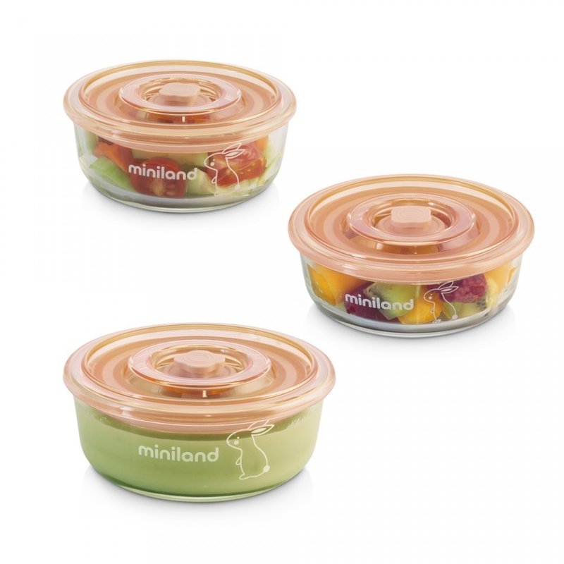 Miniland baby - set 3 recipiente din sticla 330 ml bunny