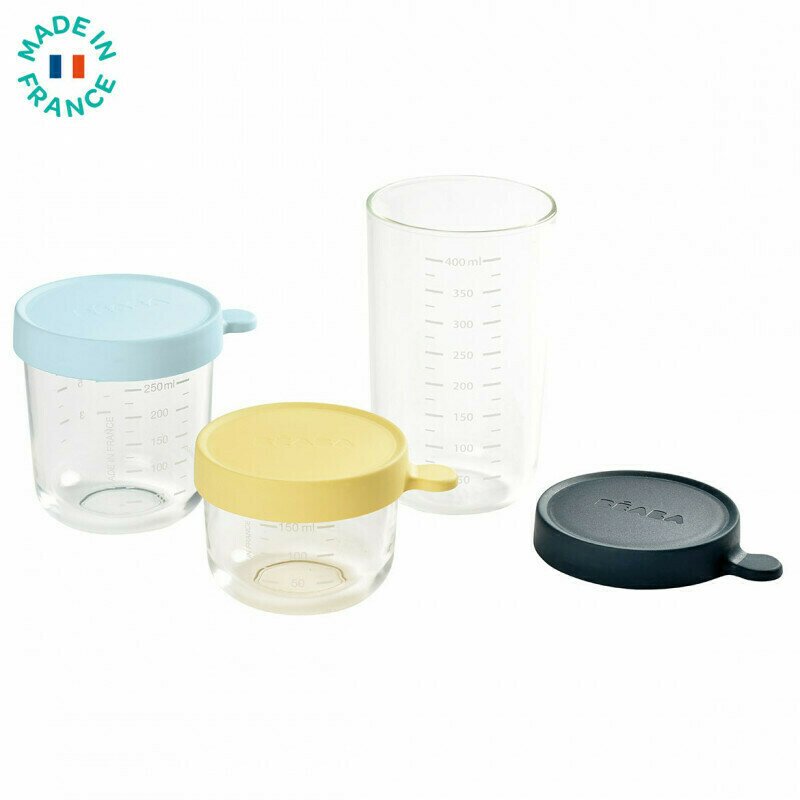 Beaba - set 3 recipiente sticla 150/250/400ml - blue