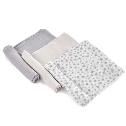 Set 3 scutece, Jane, Din muselina de bambus, Hipoalergenice, 80 x 80 cm, Star