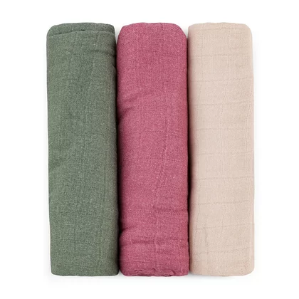 Set 3 scutece, Petite&Mars, Moussy, Din muselina de bambus, Hipoalergenice, 68 x 68 cm, Certificate Oeko Tex Standard 100, Botanic Tones