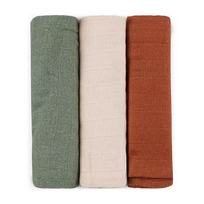 Set 3 scutece, Petite&Mars, Moussy, Din muselina de bambus, Hipoalergenice, 68 x 68 cm, Certificate Oeko Tex Standard 100, Earth Tones