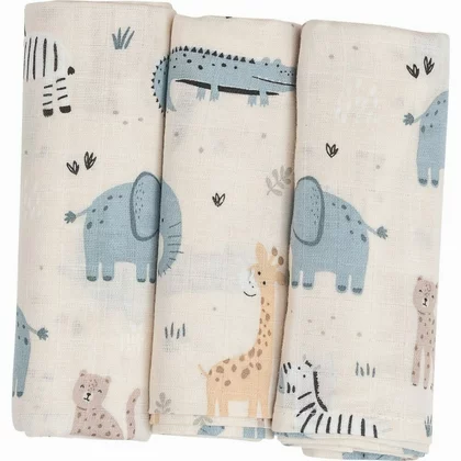 Set 3 scutece terta, Bubaba, Din bumbac, 80x80 cm, Beige Safari