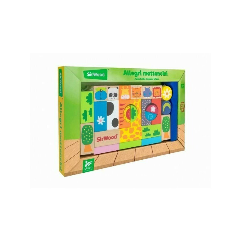 Globo legnoland - set 32 cuburi din lemn cu saculet depozitare globo