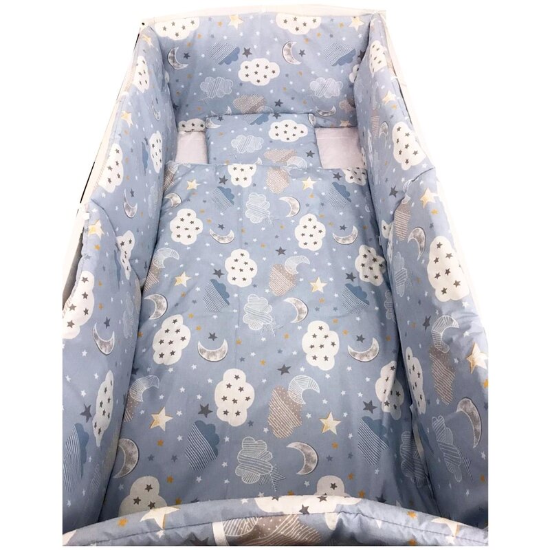Deseda - set 4 aparatori protectii laterale pat pufoase 120x60 cm h39cm norisori cu luna albastrii