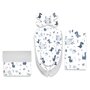 Set 4 in 1 Cosulet bebelus, MimiNu, Baby Cocoon 75x55 cm, Husa bumbac, Din bumbac certificat Oeko Tex Standard 100, Cu paturica 50x70 cm, Cu salteluta, Cu perna fluture, Dino Granat