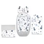 Set 4 in 1 Cosulet bebelus, MimiNu, Baby Cocoon 75x55 cm, Husa bumbac, Din bumbac certificat Oeko Tex Standard 100, Cu paturica 50x70 cm, Cu salteluta, Cu perna fluture, Dino Granat