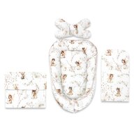 Set 4 in 1 Cosulet bebelus, MimiNu, Baby Cocoon 75x55 cm, Husa bumbac, Din bumbac certificat Oeko Tex Standard 100, Cu paturica 50x70 cm, Cu salteluta, Cu perna fluture, Fairy