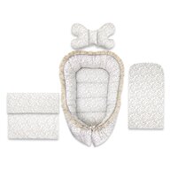 Set 4 in 1 Cosulet bebelus, MimiNu, Premium, Baby Cocoon 75x55 cm, Cu volanase si dantela, Din bumbac certificat Oeko Tex Standard 100, Cu paturica, Salteluta si perna fluture, Meadow