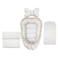 Set 4 in 1 Cosulet bebelus, MimiNu, Premium, Baby Cocoon 75x55 cm, Cu volanase si dantela, Din bumbac certificat Oeko Tex Standard 100, Cu paturica, Salteluta si perna fluture, Meadow