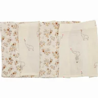 Set 4 lavete, Bubaba, Din muselina, Dimensiune 40x40 cm, Pentru spalarea si ingrijirea fetei si a corpului bebelusului dupa masa sau baita, Beige Elephant