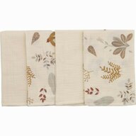 Set 4 lavete, Bubaba, Din muselina, Dimensiune 40x40 cm, Pentru spalarea si ingrijirea fetei si a corpului bebelusului dupa masa sau baita, Beige Leafs