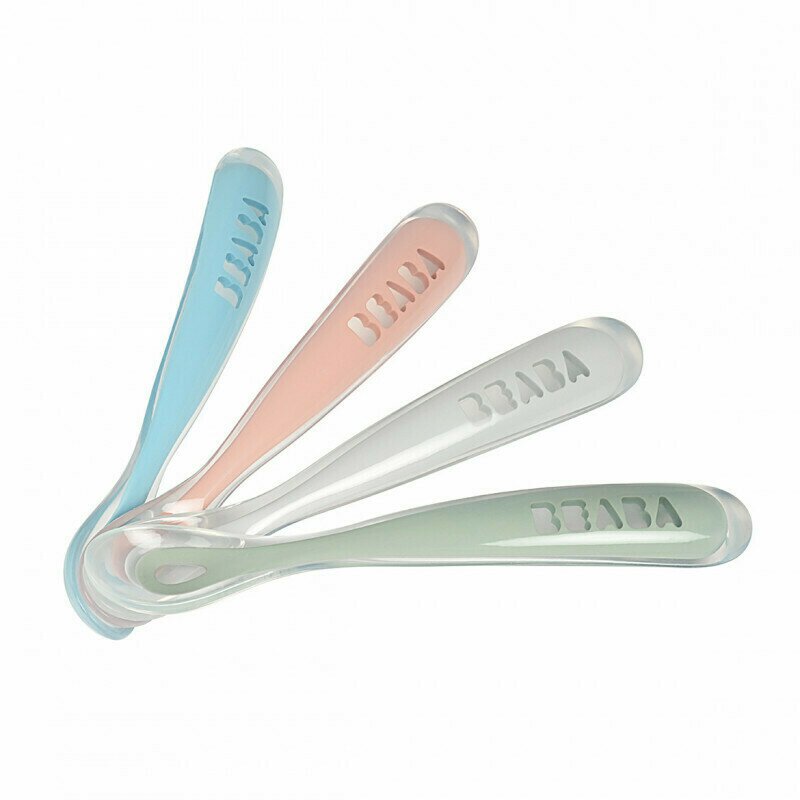 Beaba - set 4 lingurite ergonomice silicon - eucalyptus