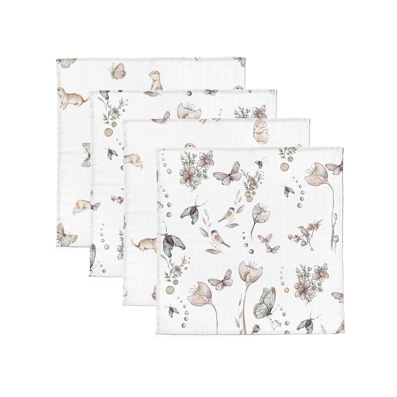 Babysteps - set 4 museline din bumbac si bambus, scutec multifunctional natura, 30 x 30 cm