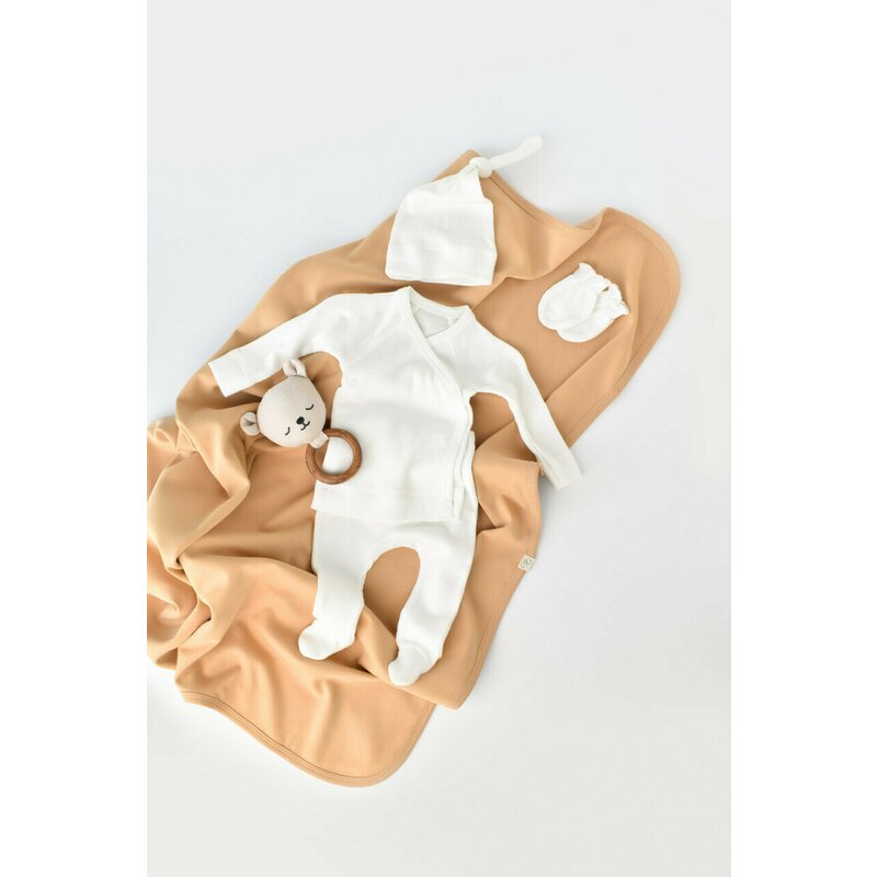 Babycosy - set 4 piese: bluza, pantaloni, caciulita si manusi din bumbac organic si modal - ecru, baby cosy (marime: 6-9 luni)