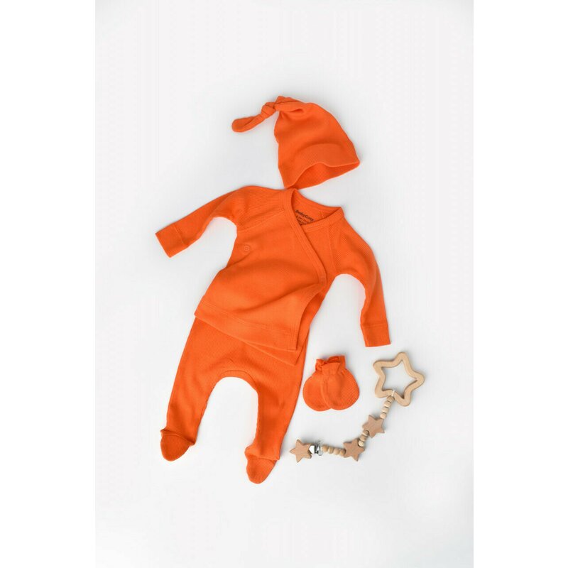 Babycosy - set 4 piese: bluza, pantaloni, caciulita si manusi din bumbac organic si modal - rodie, baby cosy (marime: 3-6 luni)