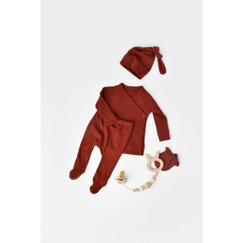 Babycosy - set 4 piese: bluza, pantaloni, caciulita si manusi din bumbac organic si modal - rosu, baby cosy (marime: 3-6 luni)