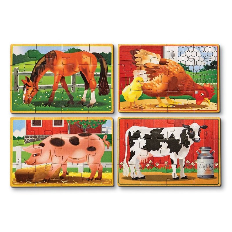 Melissa & doug - set 4 puzzle lemn in cutie animale domestice melissa and doug
