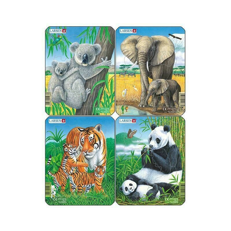 Larsen - set 4 puzzle mini animale exotice cu elefanti koala panda tigri orientare tip portret 8 piese
