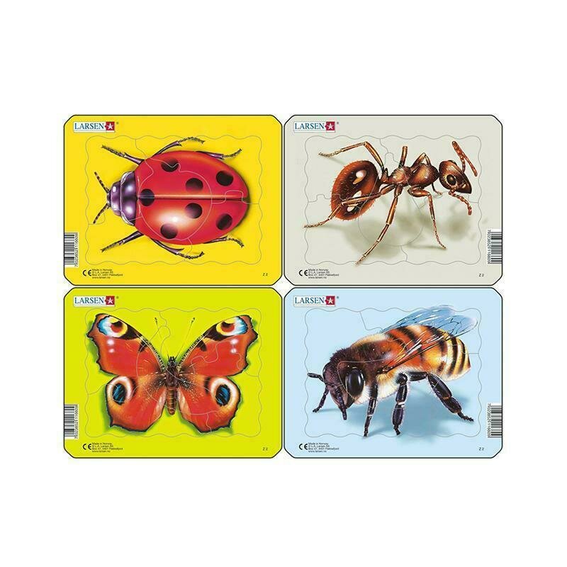 Larsen - set 4 puzzle mini insecte cu albina buburuza fluture furnica orientare tip vedere 5 piese