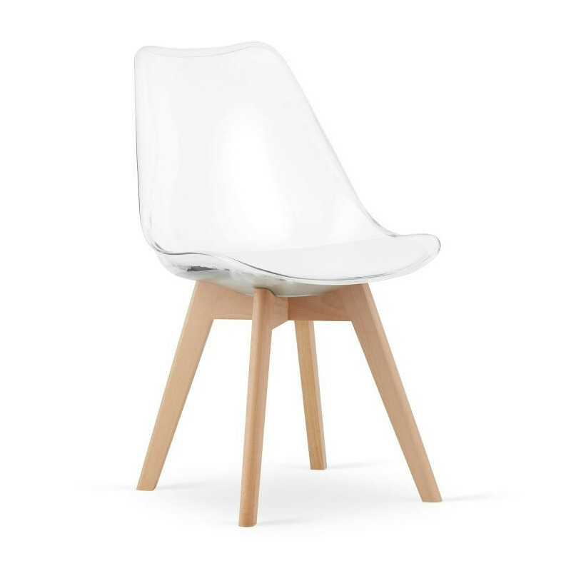 Set 4 scaune moderne, stil scandinav cu picioare din lemn masiv si perna din piele ecilogica, transparente