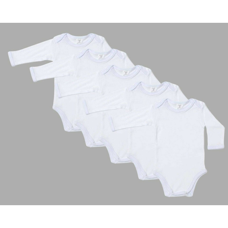 Set 5 body-uri din bumbac albe cu maneca lunga (marime: 6-12 luni)