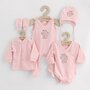 Set 5 piese, New Baby, Include Salopeta fara maneci, jacheta, body cu maneca lunga, caciulita, manusi, Marime 56, Din bumbac 100%, Classic Pink - 1