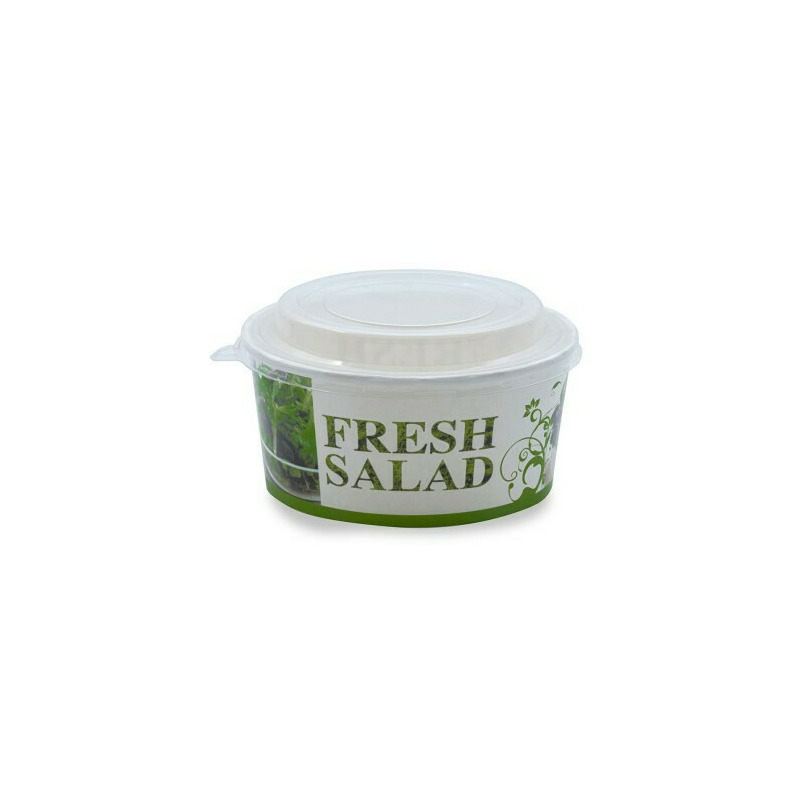 Set 50 boluri pentru salata din carton, cu capac, capacitate 1100 ml, model fresh, meniu fast food la pachet