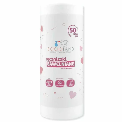 Set 50 bucati prosopele, Bocioland, Pe rola, Din bumbac, Hipoalergenice, Biodegradabile, 23x20 cm, White
