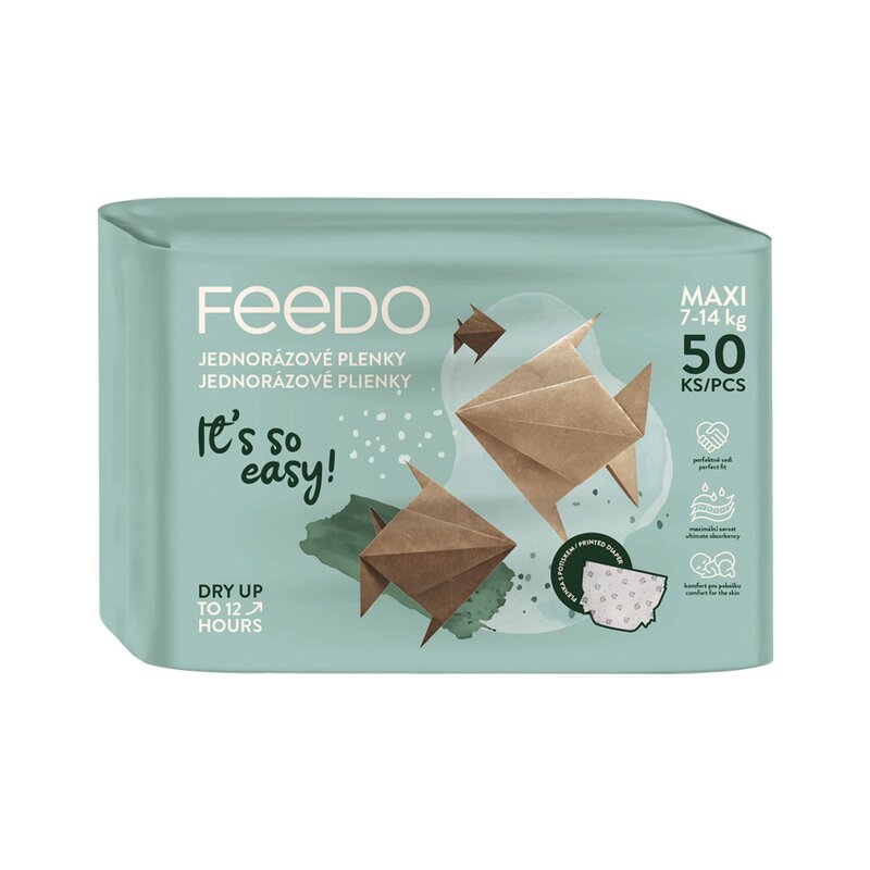 Set 50 scutece, Feedo, Maxi, De unica folosinta, Pentru 7-14 kg, 0 luni+