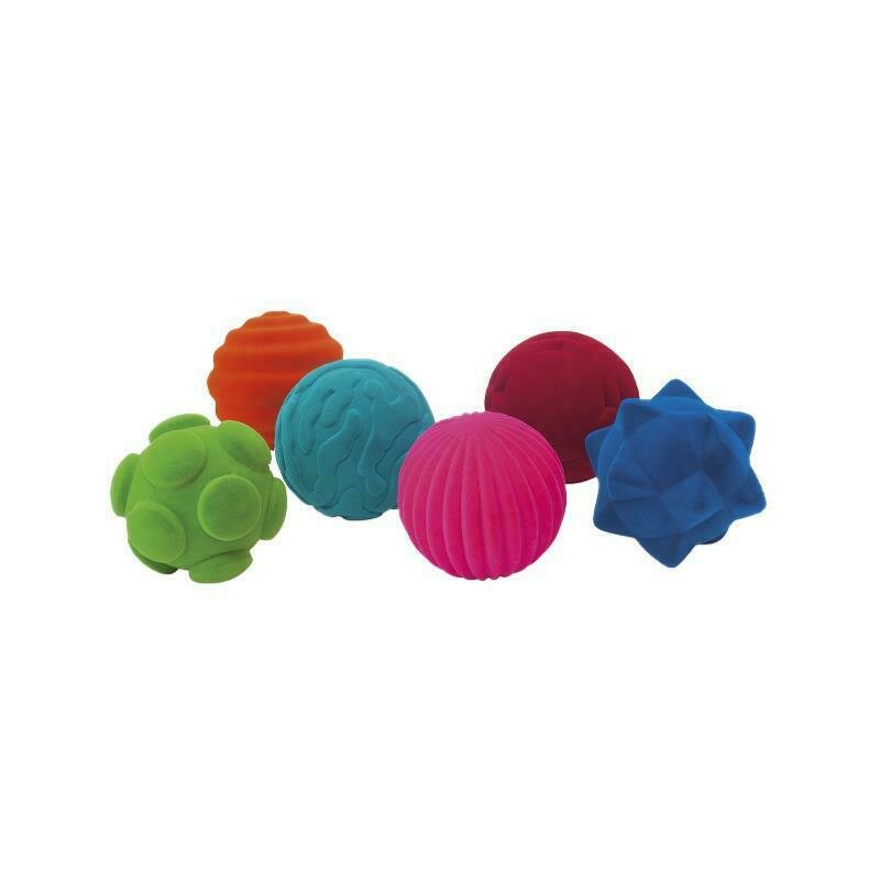 Rubbabu - set 6 mingiute colorate tactile din cauciuc natural,