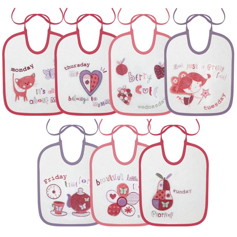 Lorelli - Set bavete Small, 7 buc, Inchidere cu snur, din Bumbac, 23x20 cm, Girl