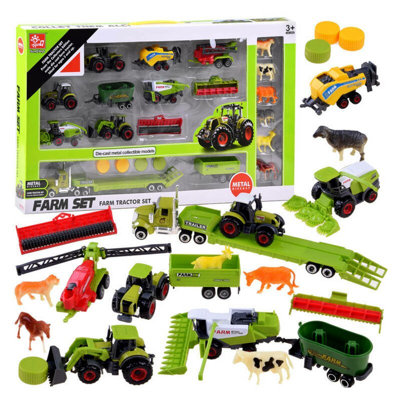 Set autoturisme agricole, Jokomisiada, Pentru micii fermieri, 22 piese, Metal si plastic, 3 ani+, Multicolor