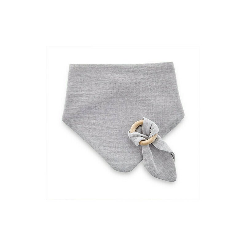 Set Oale De Jucarie 24 Babyjem - Set baveta cu doua fete din muselina cu jucarie dentitie (Culoare: Gri)