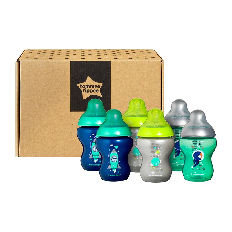 Tommee Tippee - Set biberoane ONL Baietei Haiosi, 260 ml, 6 buc, 0 luni+, Multicolor