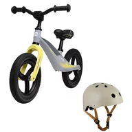 Bicicleta fara pedale, Lionelo, Bart Tour, Usoara, Cu cadru din magneziu, 3.3 Kg, 12 inch, Gri + Casca pentru copii, Reglabila 50-56 cm, Bej