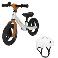 Bicicleta fara pedale, Lionelo, Toni, Cu ghidon si sa reglabile, Ultra usoara, 2.8 Kg, 18 luni+, Sustine 30 kg, Bej + Casca pentru copii, Reglabila 50-56 cm, Alb