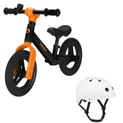 Bicicleta fara pedale, Lionelo, Toni, Cu ghidon si sa reglabile, Ultra usoara, 2.8 Kg, 18 luni+, Sustine 30 kg, Portocaliu + Casca pentru copii, Reglabila 50-56 cm, Alb