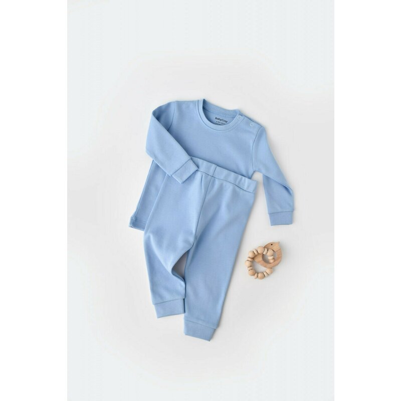Babycosy - set bluzita cu maneca lunga si panataloni lungi - bumbac organic 100% - bleu, baby cosy (marime: 3-6 luni)