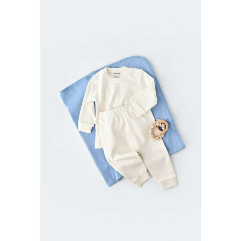 Babycosy - set bluzita cu maneca lunga si panataloni lungi - bumbac organic 100% - ecru, baby cosy (marime: 3-6 luni)