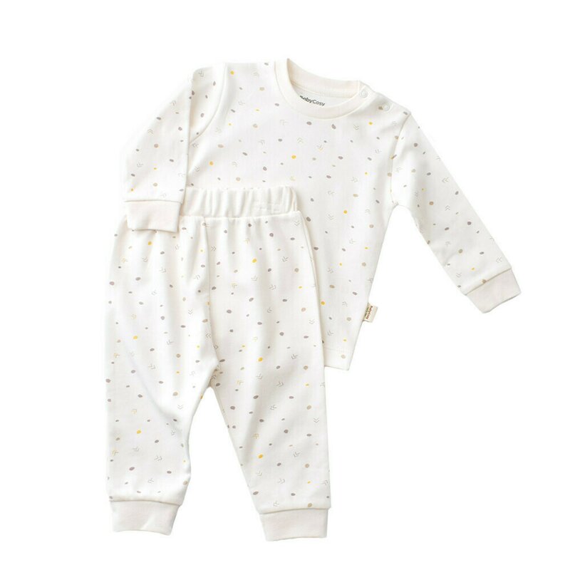 Babycosy - Set bluzita cu maneca lunga si panataloni lungi - bumbac organic 100% - Ecru cu buline, Baby Cosy (Marime: 6-9 luni)
