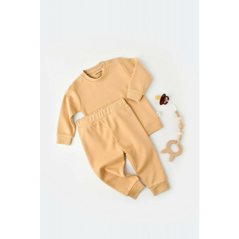 Babycosy - set bluzita cu maneca lunga si panataloni lungi - bumbac organic 100% - mustar, baby cosy (marime: 6-9 luni)