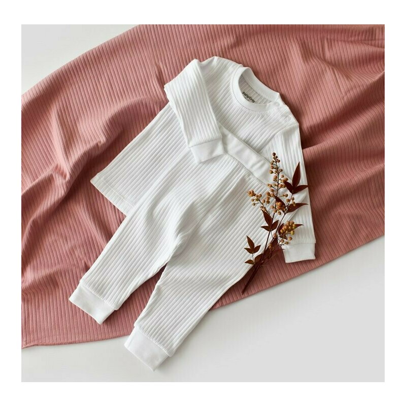 Set bluzita cu maneca lunga si panataloni lungi din bumbac organic si 5% elastan - alb, baby cosy (marime: 12-18 luni)