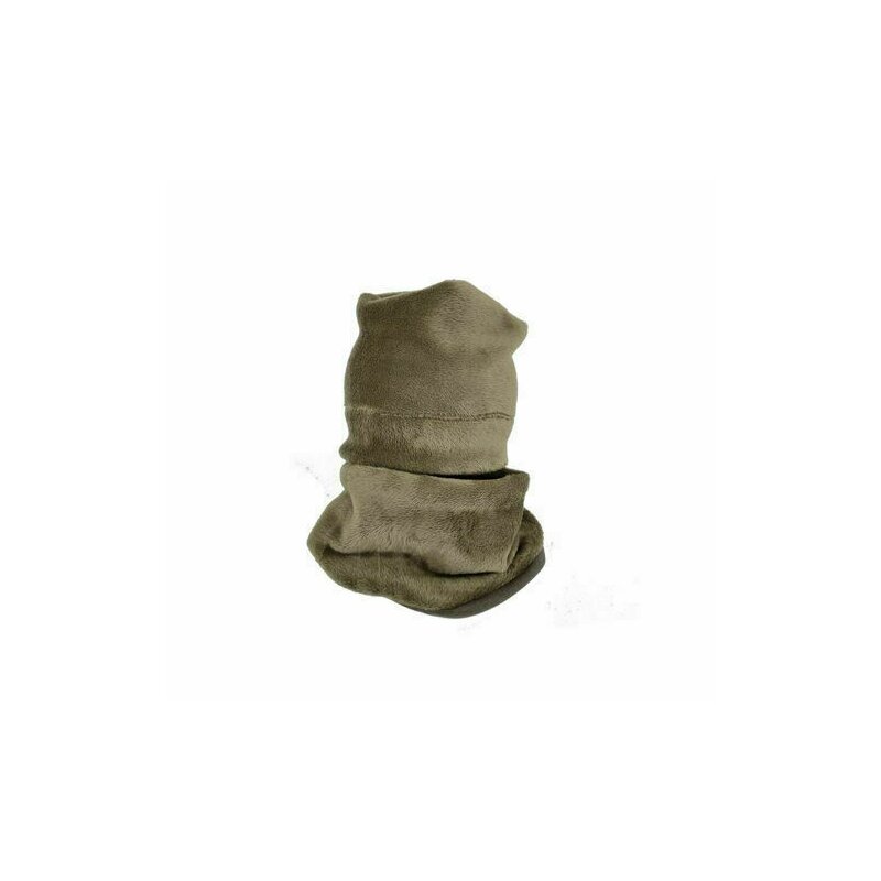 Kidsdecor - set caciula cu protectie gat fleece kaki pentru copii 6-18 luni, din bumbac