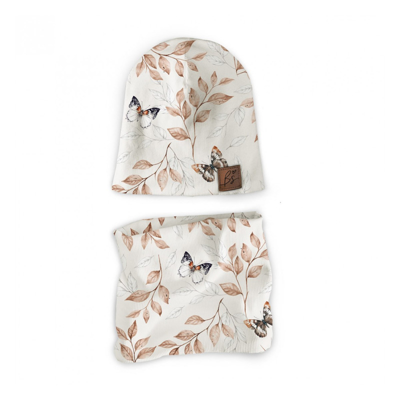 Set caciula si fular tip guler, butterfly, xs - circumferinta capului 36-42 cm by babysteps