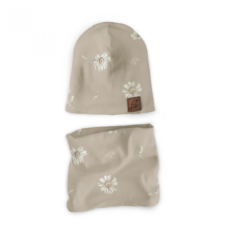 Set caciula si fular tip guler, margarete, xs - circumferinta capului 36-42 cm by babysteps