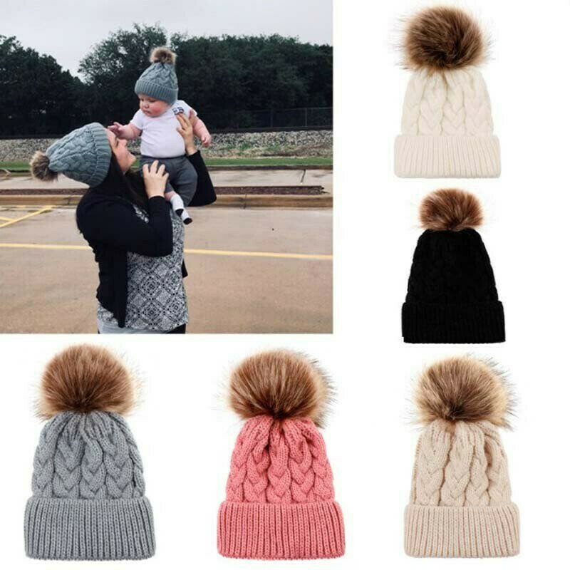 Drool - set caciuli mama copil cu un pampon (culoare: alb)