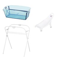 Set cadita de baie cu pliere ultra-compacta, Jane, Oasis, 68 x 42 x 26 cm, Suport pliabil si hamac baie Nemo, Conform cu EN 17072:2018, Blue